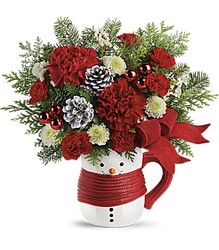 Send a Hug Snowman Mug Bouquet from Visser's Florist and Greenhouses in Anaheim, CA